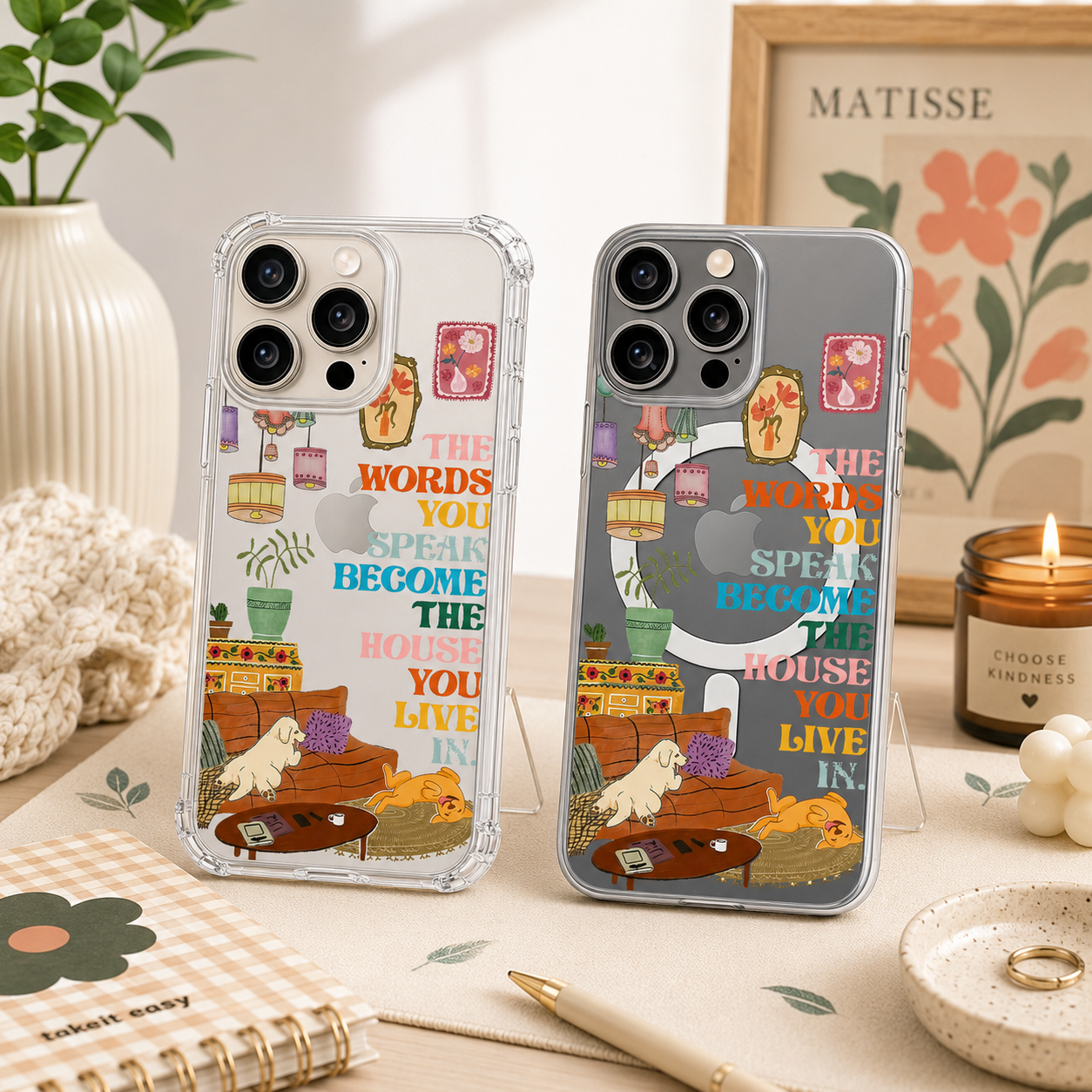 Cozy Living Room Quote iPhone Case , Samsung Case, Retro Home Decor Clear Phone Case, MagSafe Compatible Cozy Aesthetic Cover