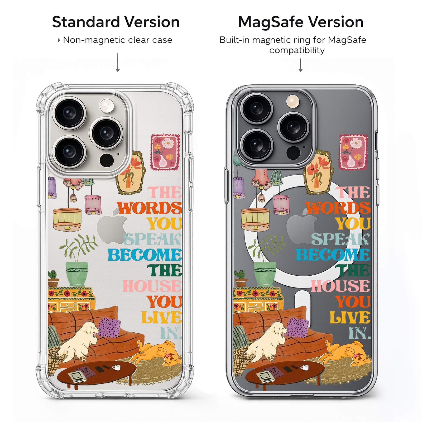 Cozy Living Room Quote iPhone Case , Samsung Case, Retro Home Decor Clear Phone Case, MagSafe Compatible Cozy Aesthetic Cover