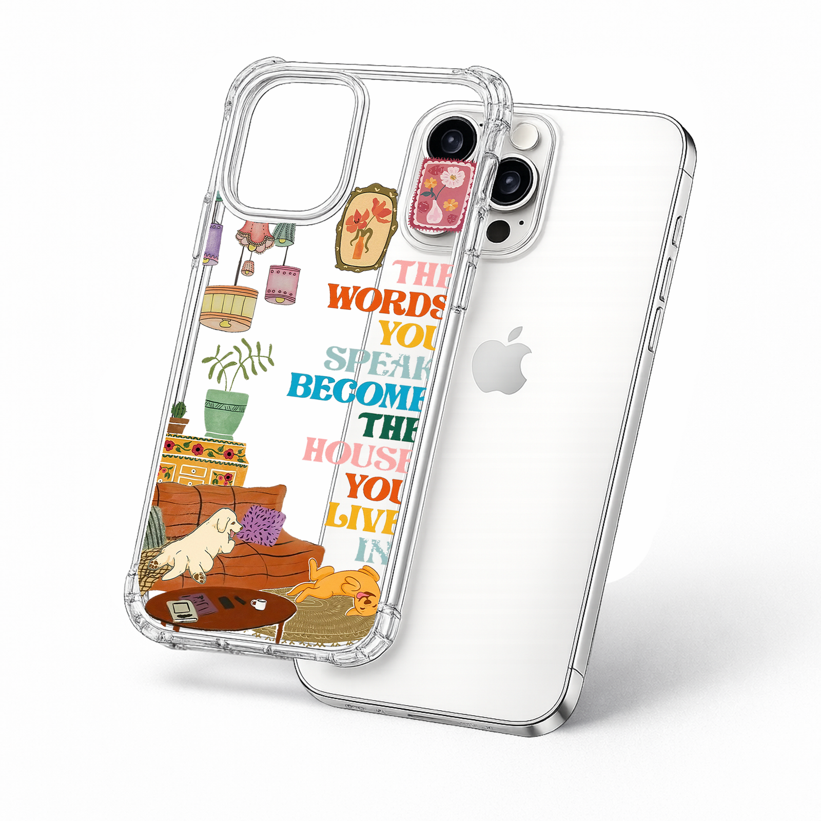 Cozy Living Room Quote iPhone Case , Samsung Case, Retro Home Decor Clear Phone Case, MagSafe Compatible Cozy Aesthetic Cover
