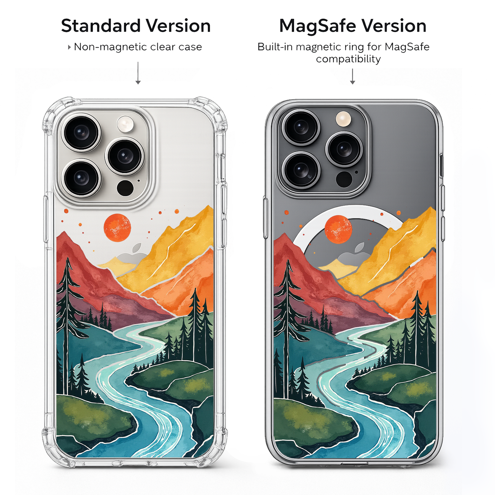 Mountain River Landscape iPhone Case , Samsung Case, Scenic Nature Clear Phone Case, MagSafe Compatible Adventure Art Cover
