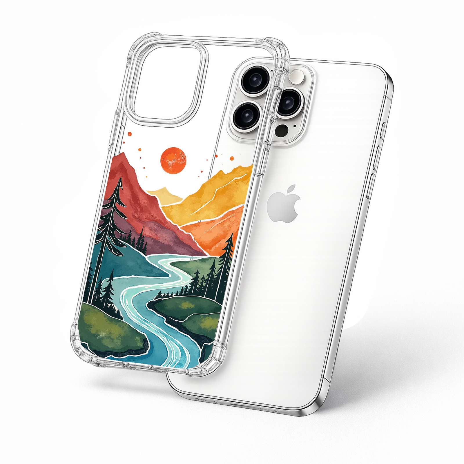 Mountain River Landscape iPhone Case , Samsung Case, Scenic Nature Clear Phone Case, MagSafe Compatible Adventure Art Cover