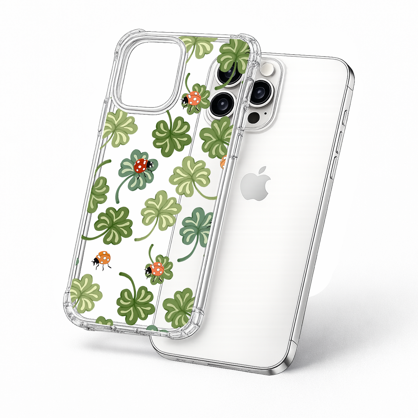 Lucky Clover Ladybug iPhone Case , Samsung Case, Cute St Patrick Clear Phone Case, MagSafe Compatible Lucky Charm Cover