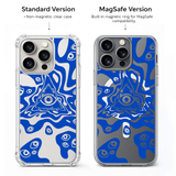 Evil Eye Abstract iPhone Case , Samsung Case, Blue Mystical Eye Clear Phone Case, MagSafe Compatible Psychedelic Cover
