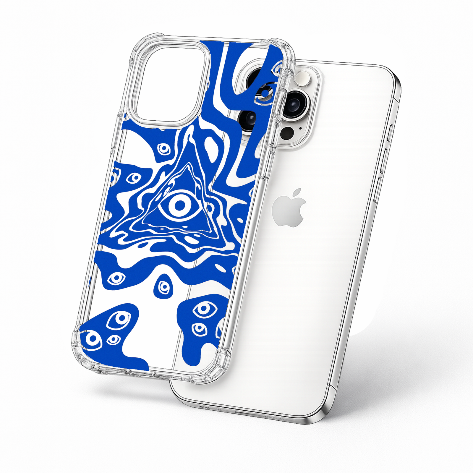 Evil Eye Abstract iPhone Case , Samsung Case, Blue Mystical Eye Clear Phone Case, MagSafe Compatible Psychedelic Cover