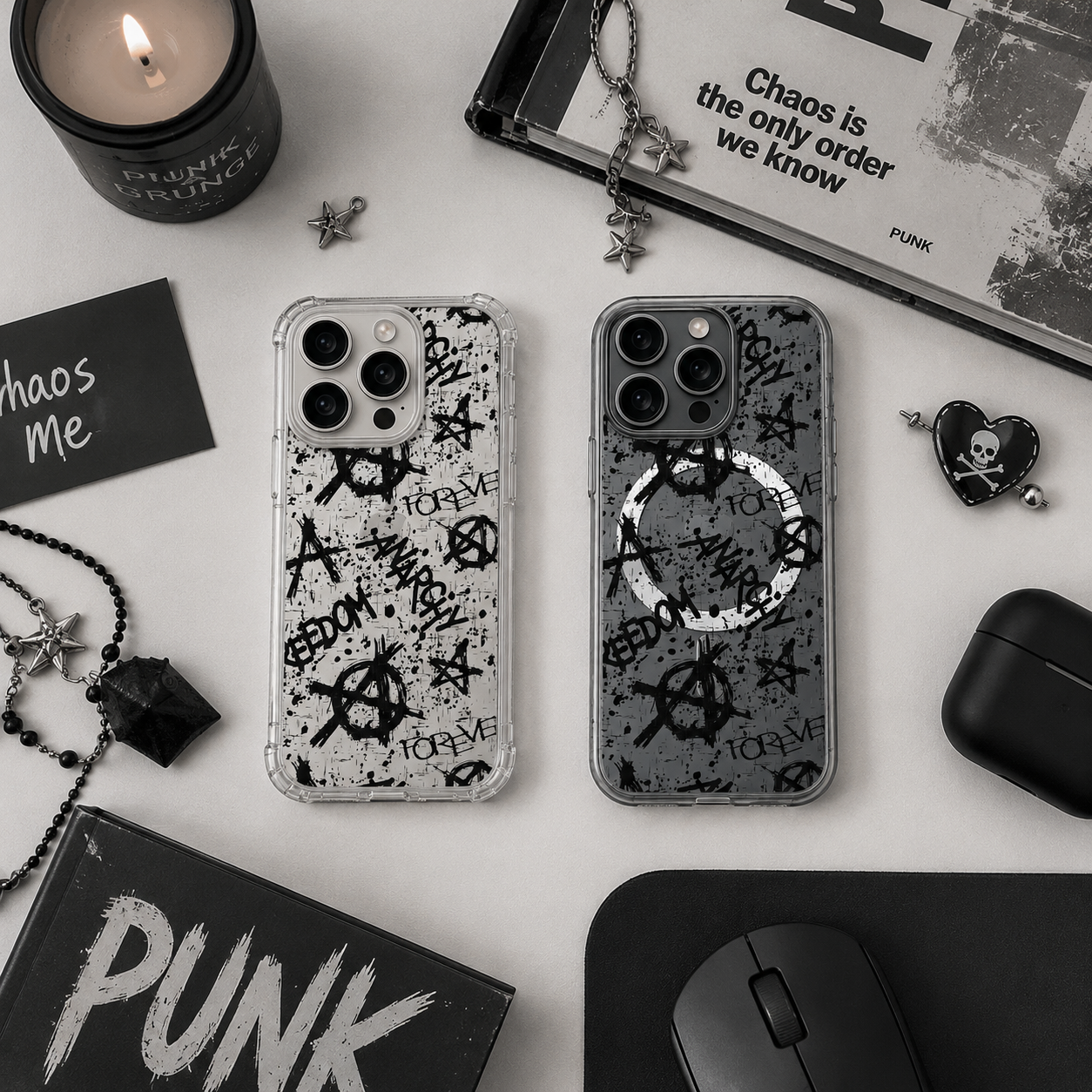 Punk Graffiti Anarchy iPhone Case , Samsung Case, Grunge Rebel Clear Phone Case, MagSafe Compatible Street Art Cover