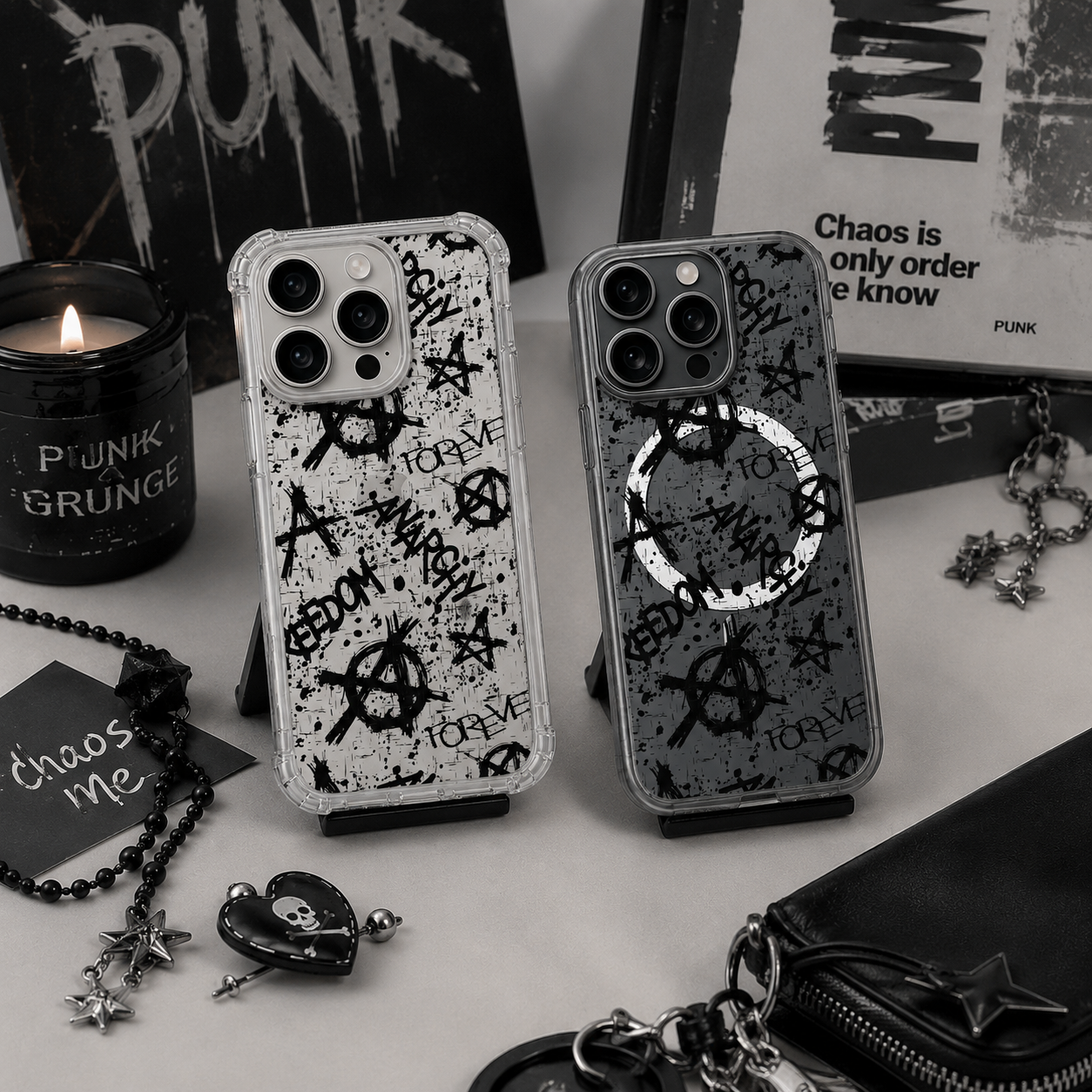 Punk Graffiti Anarchy iPhone Case , Samsung Case, Grunge Rebel Clear Phone Case, MagSafe Compatible Street Art Cover