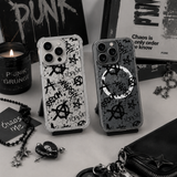 Punk Graffiti Anarchy iPhone Case , Samsung Case, Grunge Rebel Clear Phone Case, MagSafe Compatible Street Art Cover