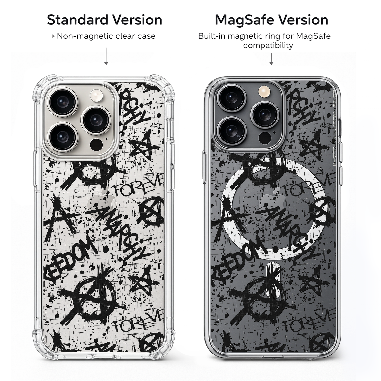 Punk Graffiti Anarchy iPhone Case , Samsung Case, Grunge Rebel Clear Phone Case, MagSafe Compatible Street Art Cover