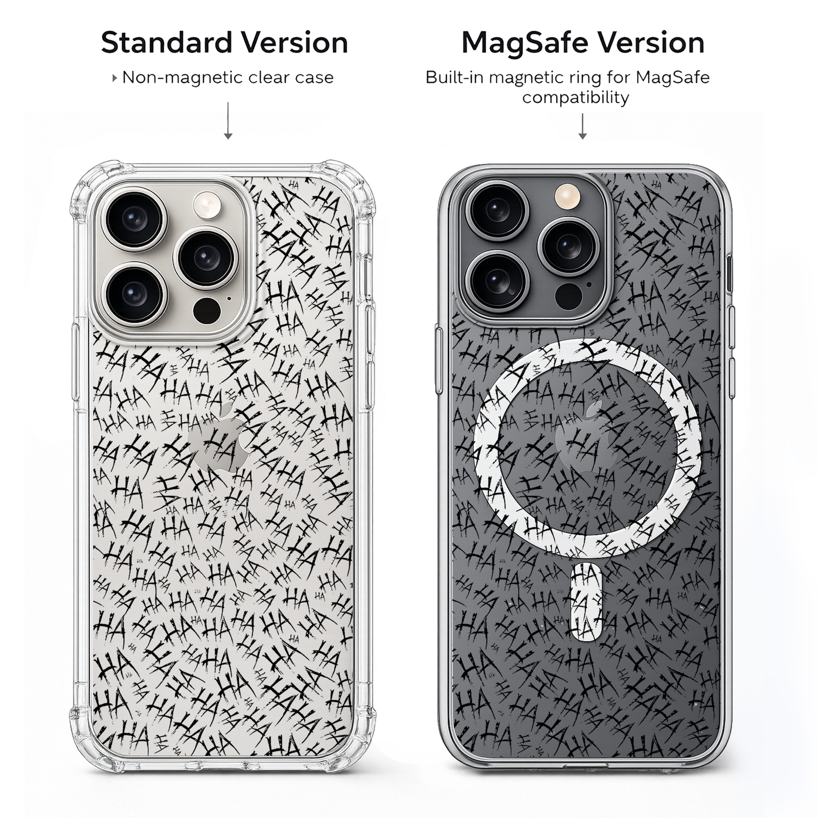 Creepy HA Pattern iPhone Case , Samsung Case, Dark Horror Typography Clear Phone Case, MagSafe Compatible Gothic Cover