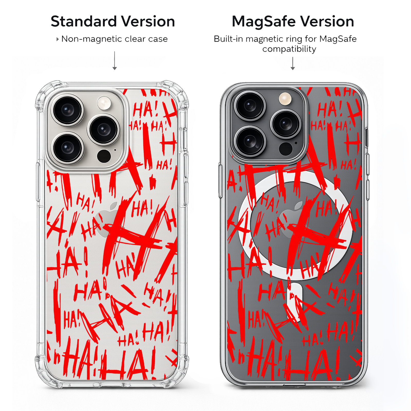Red HA Horror iPhone Case , Samsung Case, Creepy Joker Style Clear Phone Case, MagSafe Compatible Dark Aesthetic Cover