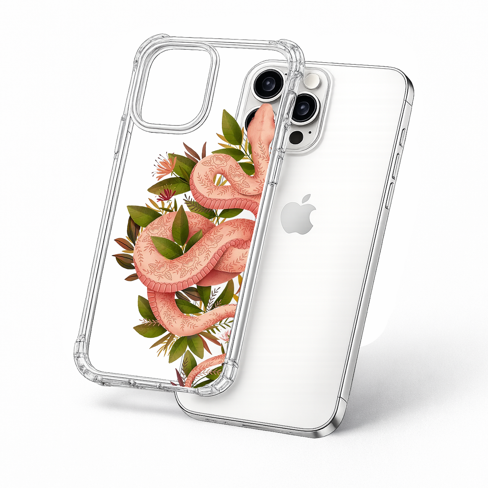 Floral Snake iPhone Case , Samsung Case, Botanical Serpent Clear Phone Case, MagSafe Compatible Nature Goth Cover