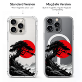 Japanese Red Sun Tree iPhone Case , Samsung Case, Minimal Zen Landscape Clear Phone Case, MagSafe Compatible Oriental Art Cover