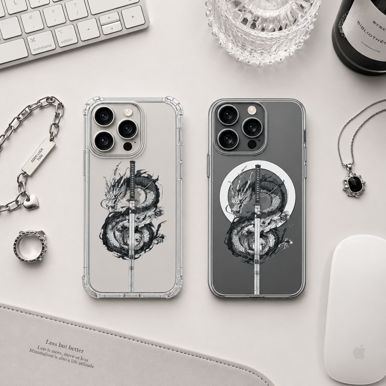 Samurai Dragon Sword iPhone Case , Samsung Case, Japanese Dragon Clear Phone Case, MagSafe Compatible Mythical Cover