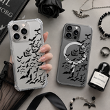 Flying Bats Halloween iPhone Case , Samsung Case, Spooky Bat Swarm Clear Phone Case, MagSafe Compatible Gothic Cover