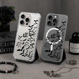 Flying Bats Halloween iPhone Case , Samsung Case, Spooky Bat Swarm Clear Phone Case, MagSafe Compatible Gothic Cover