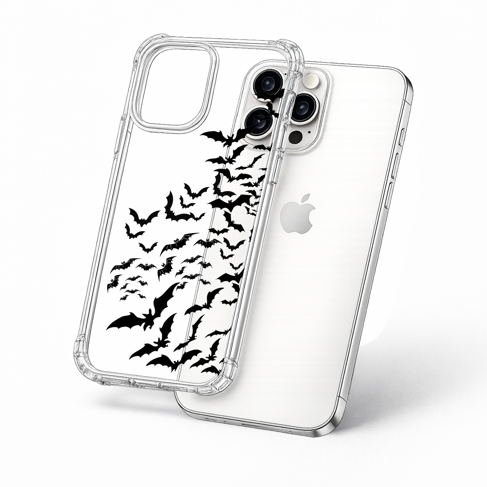 Flying Bats Halloween iPhone Case , Samsung Case, Spooky Bat Swarm Clear Phone Case, MagSafe Compatible Gothic Cover