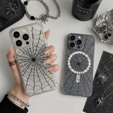 Spider Web Halloween iPhone Case , Samsung Case, Minimal Gothic Clear Phone Case, MagSafe Compatible Spooky Cover