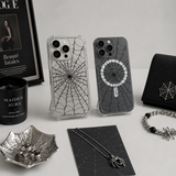 Spider Web Halloween iPhone Case , Samsung Case, Minimal Gothic Clear Phone Case, MagSafe Compatible Spooky Cover