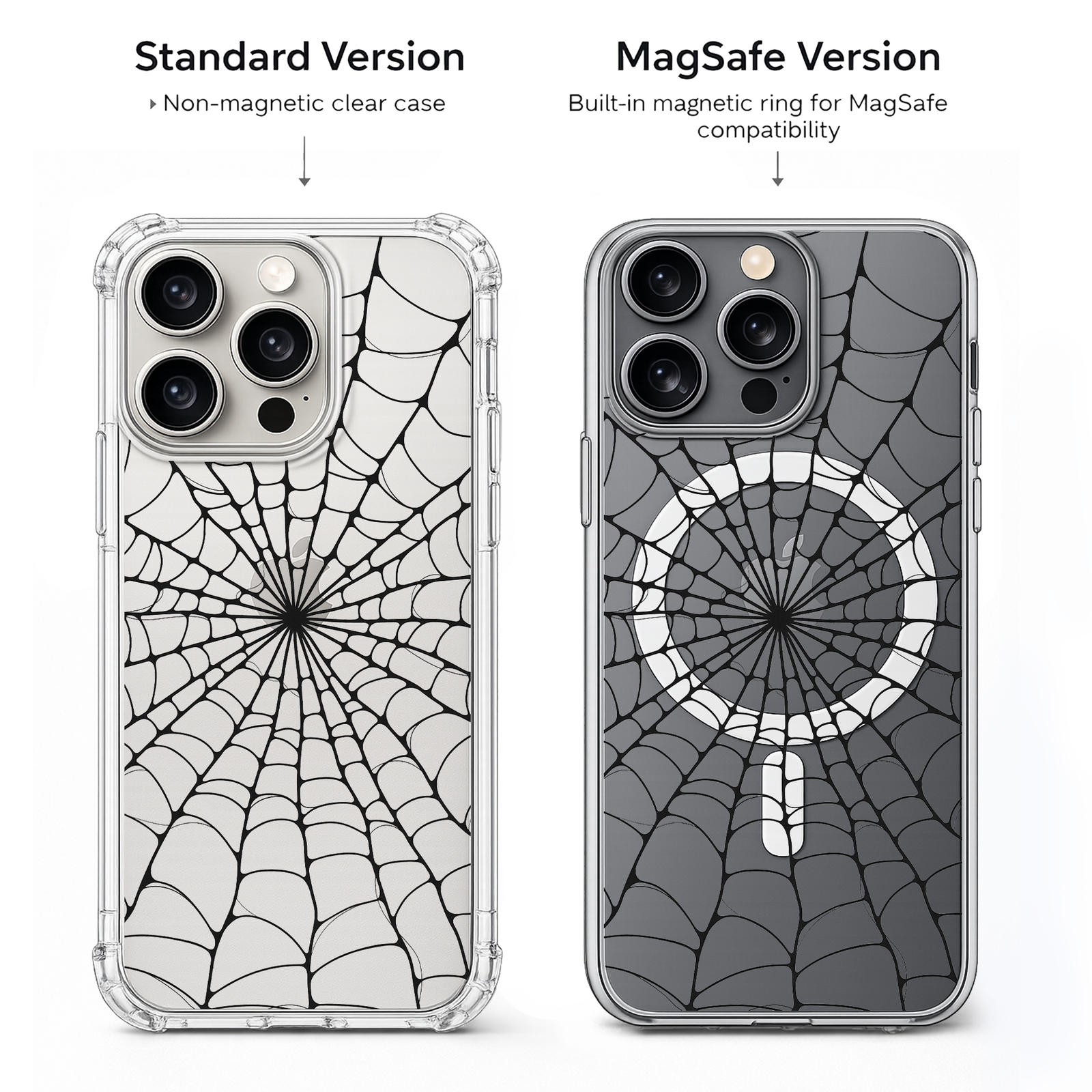 Spider Web Halloween iPhone Case , Samsung Case, Minimal Gothic Clear Phone Case, MagSafe Compatible Spooky Cover