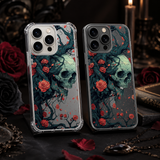 Skull and Roses Gothic iPhone Case , Samsung Case, Dark Floral Skull Clear Phone Case, MagSafe Compatible Horror Art Cover