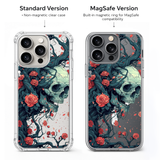 Skull and Roses Gothic iPhone Case , Samsung Case, Dark Floral Skull Clear Phone Case, MagSafe Compatible Horror Art Cover