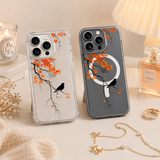 Autumn Branch Bird iPhone Case , Samsung Case, Minimal Black Bird Clear Phone Case, MagSafe Compatible Fall Nature Cover