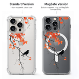 Autumn Branch Bird iPhone Case , Samsung Case, Minimal Black Bird Clear Phone Case, MagSafe Compatible Fall Nature Cover