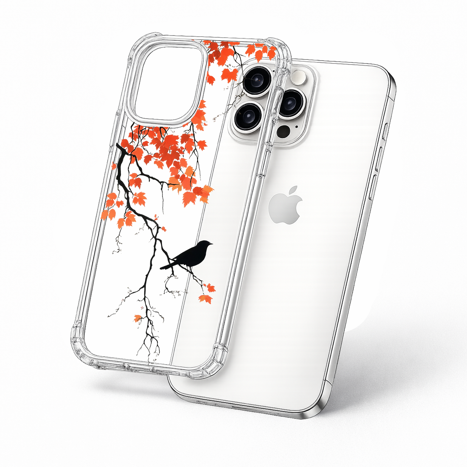 Autumn Branch Bird iPhone Case , Samsung Case, Minimal Black Bird Clear Phone Case, MagSafe Compatible Fall Nature Cover
