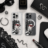 Medusa Red Sunglasses iPhone Case , Samsung Case, Fashion Snake Hair Clear Phone Case, MagSafe Compatible Mythology Cover