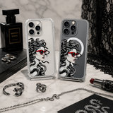 Medusa Red Sunglasses iPhone Case , Samsung Case, Fashion Snake Hair Clear Phone Case, MagSafe Compatible Mythology Cover