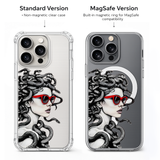 Medusa Red Sunglasses iPhone Case , Samsung Case, Fashion Snake Hair Clear Phone Case, MagSafe Compatible Mythology Cover