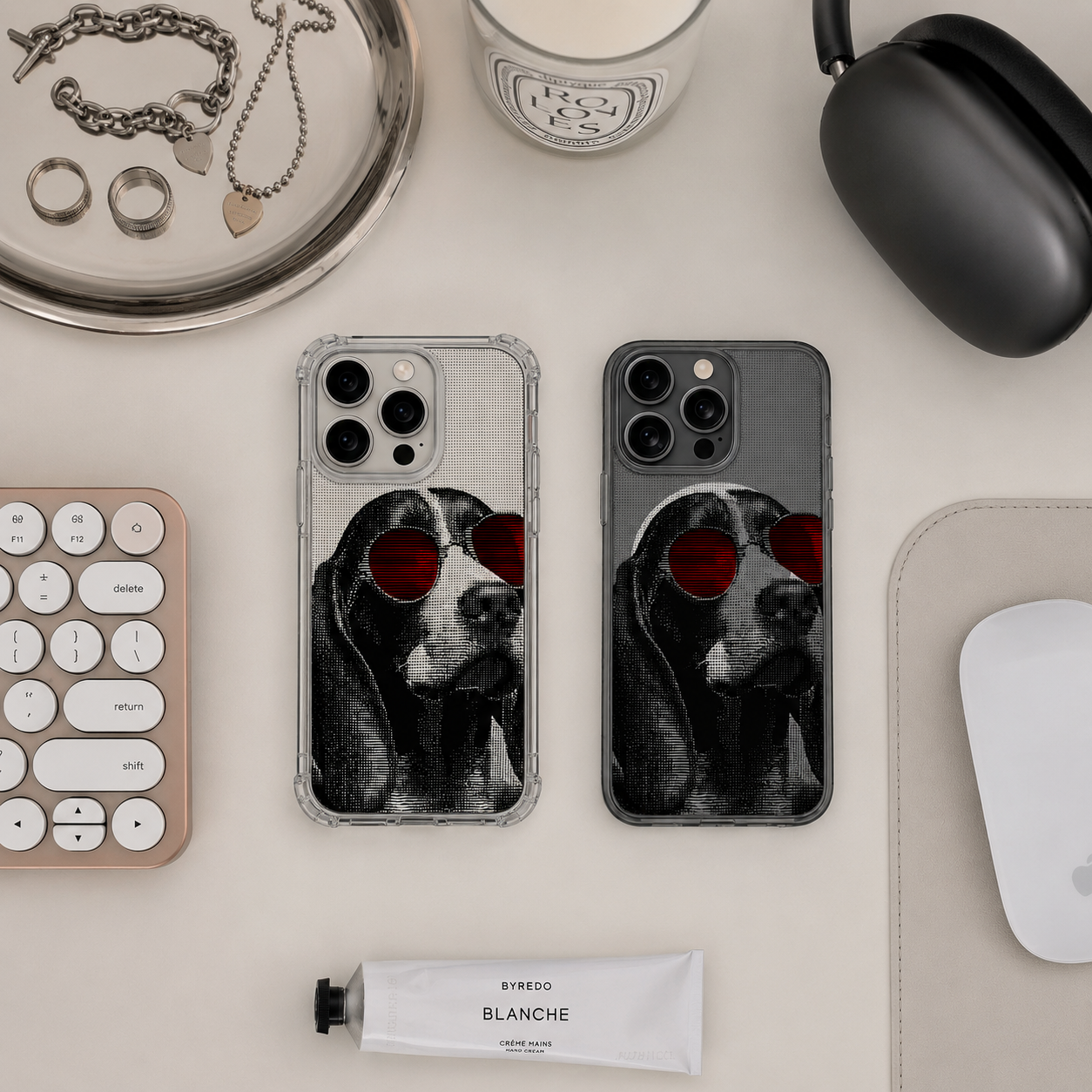 Cool Dog Sunglasses iPhone Case , Samsung Case, Vintage Hound Clear Phone Case, MagSafe Compatible Funny Pet Cover