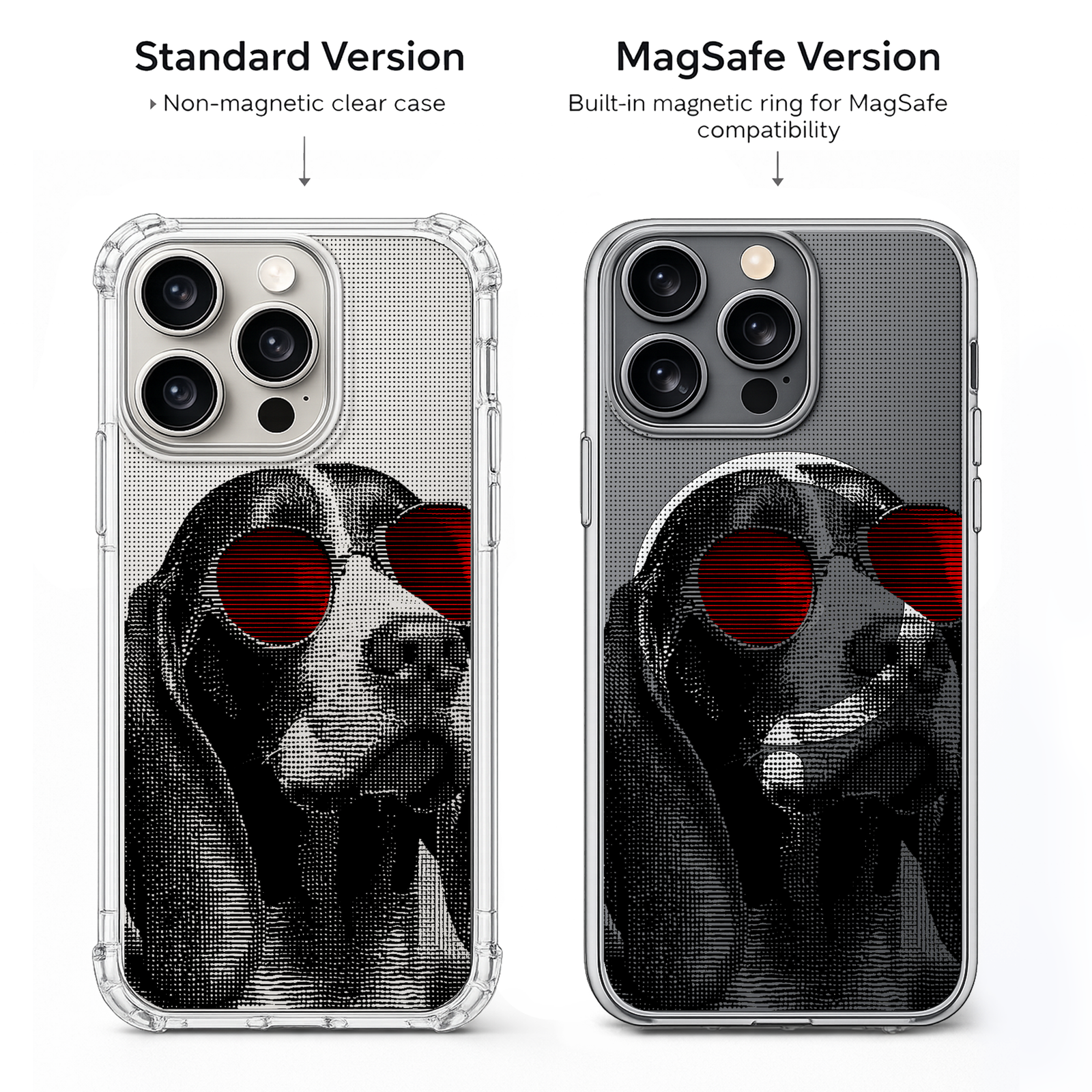 Cool Dog Sunglasses iPhone Case , Samsung Case, Vintage Hound Clear Phone Case, MagSafe Compatible Funny Pet Cover