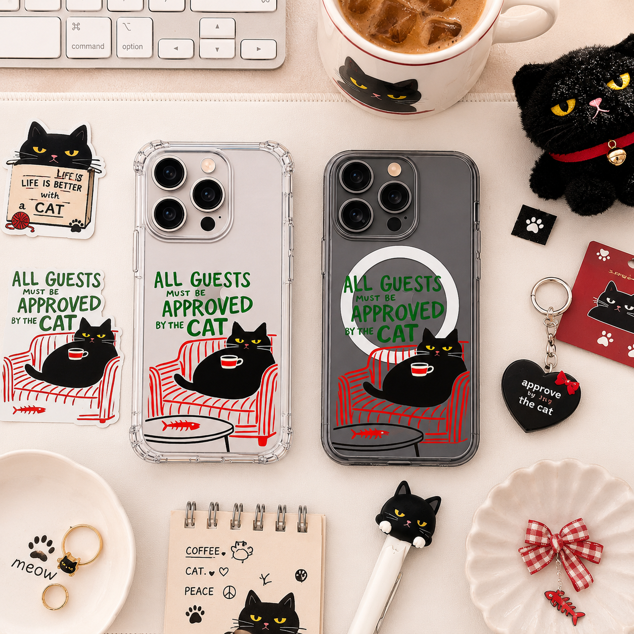 All Guests Approved by Cat iPhone Case , Samsung Case, Funny Black Cat Clear Phone Case, MagSafe Compatible Cat Lover Cover
