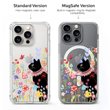 Floral Black Cat iPhone Case , Samsung Case, Cute Garden Kitty Clear Phone Case, MagSafe Compatible Whimsical Cover