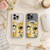 Cats in Flower Garden iPhone Case , Samsung Case, Cute Kitten Path Clear Phone Case, MagSafe Compatible Cat Lover Cover