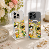 Cats in Flower Garden iPhone Case , Samsung Case, Cute Kitten Path Clear Phone Case, MagSafe Compatible Cat Lover Cover