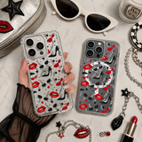Fashion Glam Pattern iPhone Case , Samsung Case, Red Lips Heels Sunglasses Clear Phone Case, MagSafe Compatible Chic Cover