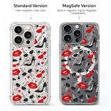 Fashion Glam Pattern iPhone Case , Samsung Case, Red Lips Heels Sunglasses Clear Phone Case, MagSafe Compatible Chic Cover