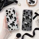 Black Ribbon Aesthetic iPhone Case , Samsung Case, Gothic Bow Pattern Clear Phone Case, MagSafe Compatible Minimal Cover