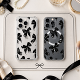 Black Ribbon Aesthetic iPhone Case , Samsung Case, Gothic Bow Pattern Clear Phone Case, MagSafe Compatible Minimal Cover