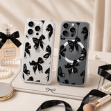 Black Ribbon Aesthetic iPhone Case , Samsung Case, Gothic Bow Pattern Clear Phone Case, MagSafe Compatible Minimal Cover