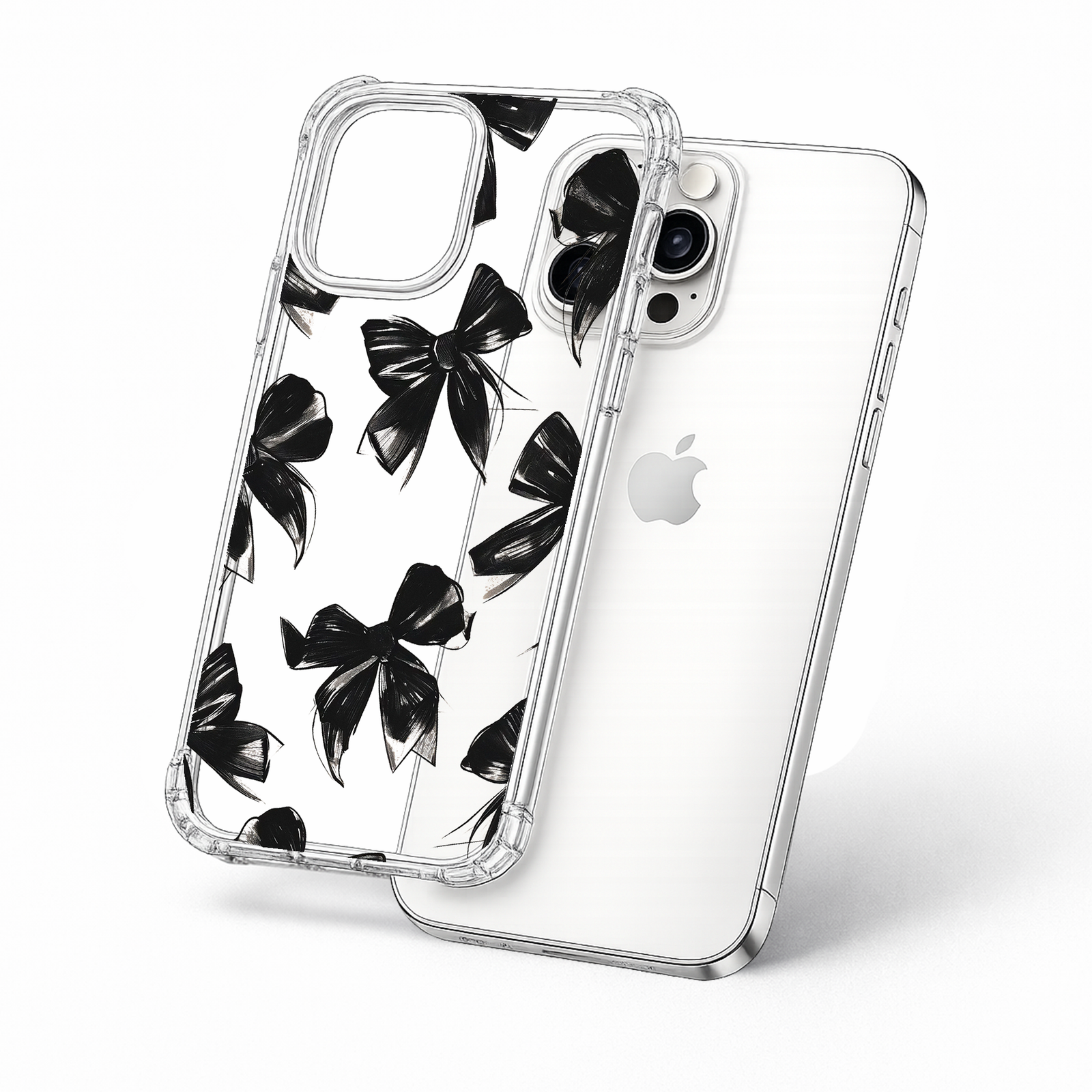 Black Ribbon Aesthetic iPhone Case , Samsung Case, Gothic Bow Pattern Clear Phone Case, MagSafe Compatible Minimal Cover