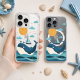 Cute Whale Ocean iPhone Case , Samsung Case, Whimsical Sea Life Clear Phone Case, MagSafe Compatible Nautical Cover