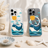Cute Whale Ocean iPhone Case , Samsung Case, Whimsical Sea Life Clear Phone Case, MagSafe Compatible Nautical Cover