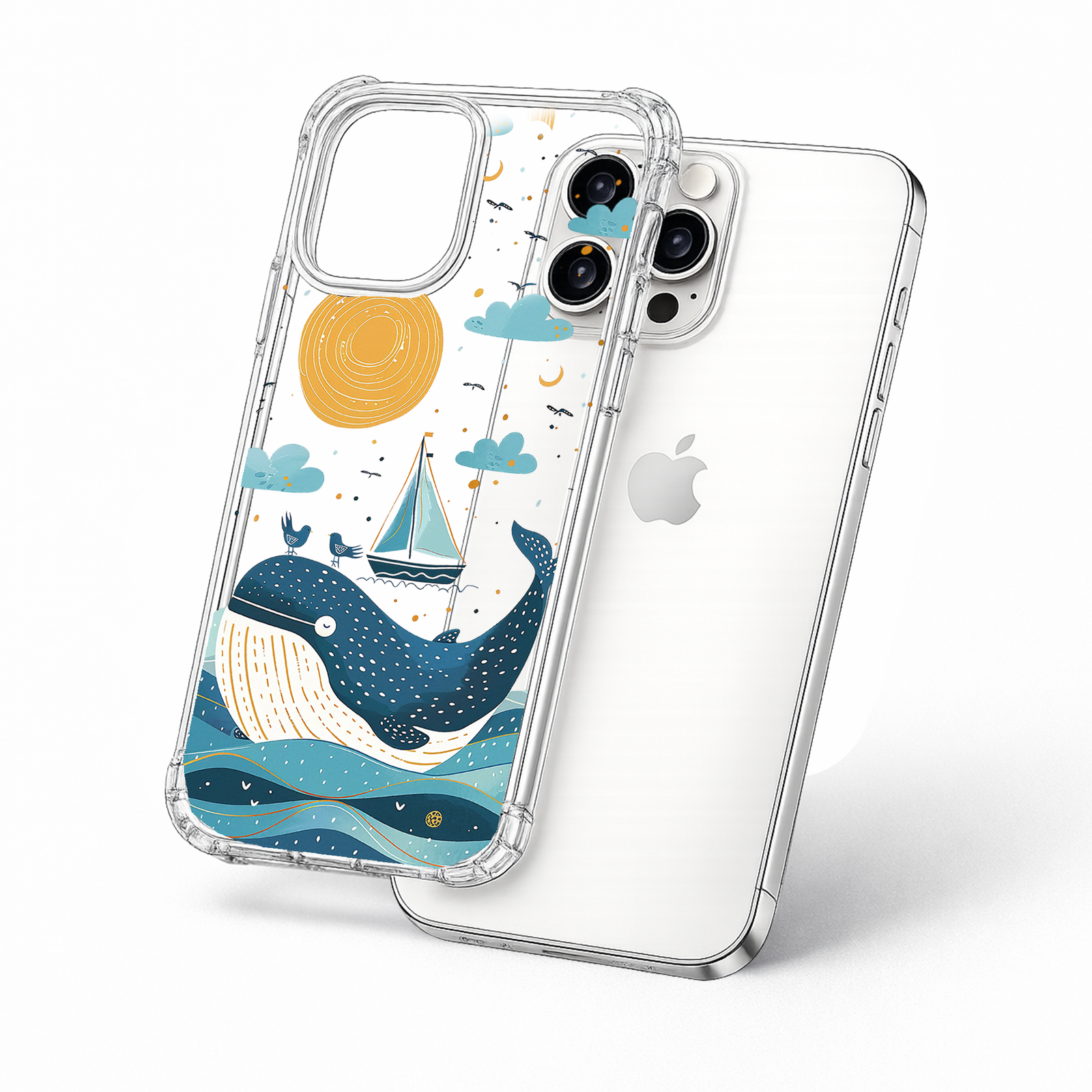 Cute Whale Ocean iPhone Case , Samsung Case, Whimsical Sea Life Clear Phone Case, MagSafe Compatible Nautical Cover