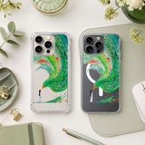 Abstract Green Phoenix iPhone Case , Samsung Case, Fantasy Bird Art Clear Phone Case, MagSafe Compatible Surreal Cover