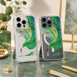 Abstract Green Phoenix iPhone Case , Samsung Case, Fantasy Bird Art Clear Phone Case, MagSafe Compatible Surreal Cover