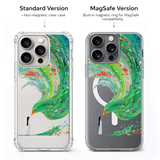 Abstract Green Phoenix iPhone Case , Samsung Case, Fantasy Bird Art Clear Phone Case, MagSafe Compatible Surreal Cover