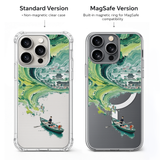 Japanese Wave Village iPhone Case , Samsung Case, Oriental Landscape Clear Phone Case, MagSafe Compatible Scenic Art Cover